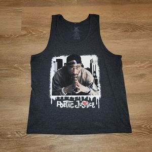 Tupac Shakur 2Pac Poetic Justice Gray Graphic Print Tank Top Mens Size Medium